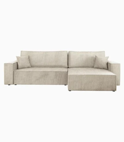 Canapé d'angle Kasjusz Maxi Cord avec coffre de lit et fonction couchage