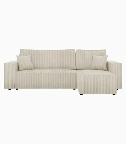 Canapé d'angle Kasjusz Cord avec coffre de lit et fonction couchage