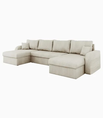 Canapé d'angle Dalmir U Cord avec fonction couchage et trois coffres de lit